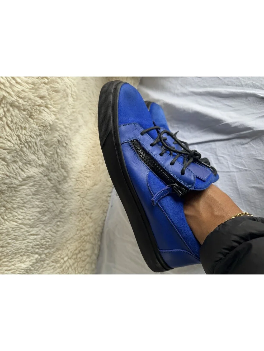 Giuseppe Zanotti Blue Leather Frankie Low Top Sneakers Size 43.5